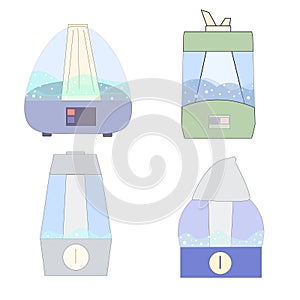 Variation of models of air humidifiers. different home air purifiers photo